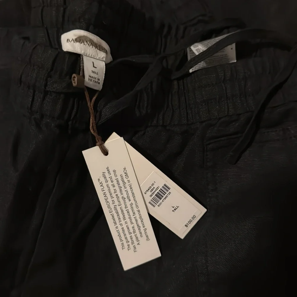 NWT! Banana Republic Black Linen Barrel Leg Pull On Pants - Size Large Tall 🖤